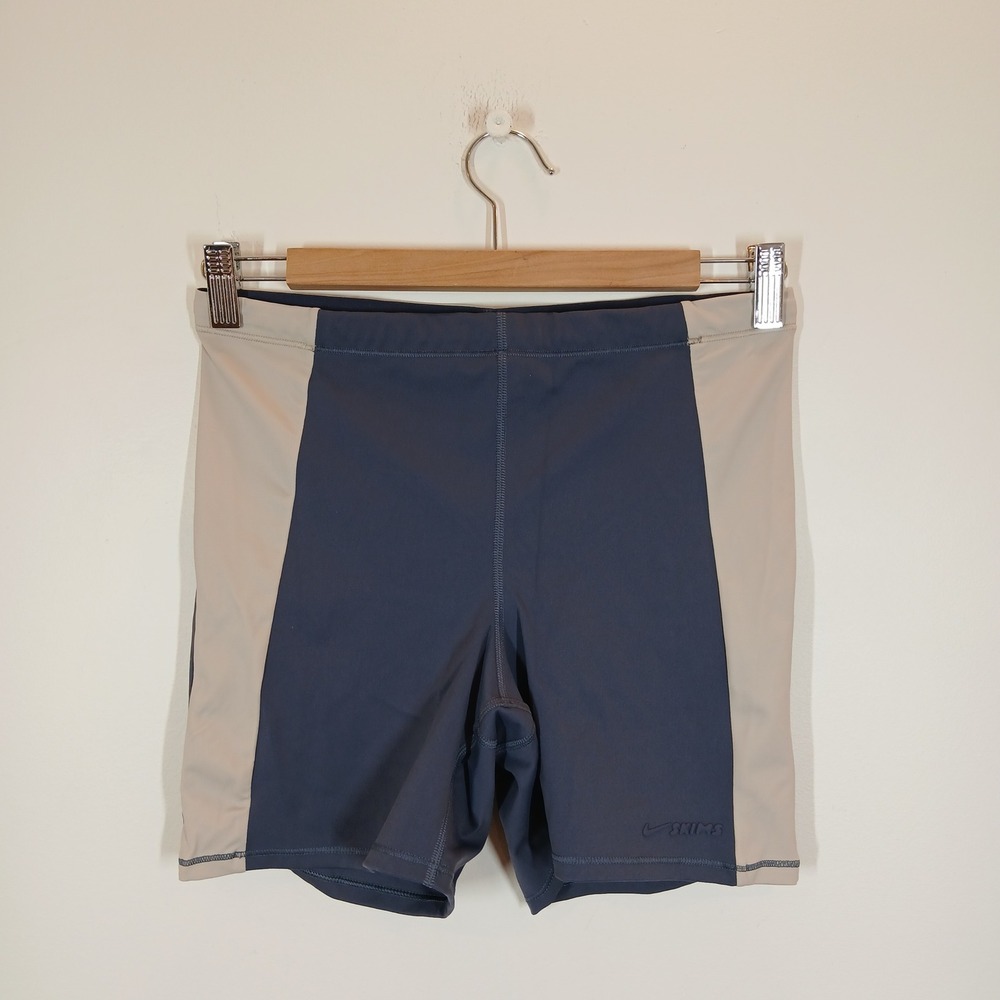 NikeSKIMS Bike Shorts Women M Blue Beige Stretch Athleisure Activewear